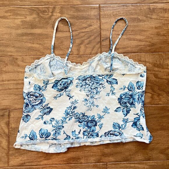 Vintage Victoria's Secret Sleep Tank Top Cami Size P Blue White Floral Lace - Picture 2 of 7